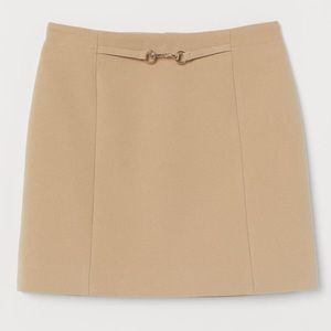 H&M Beige Tan Woven Fabric High Waist Short Skirt